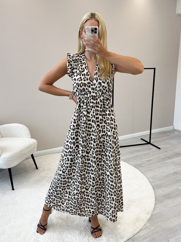 "Pianosa" tolles Leo Maxikleid aus Musselin - beige/braun