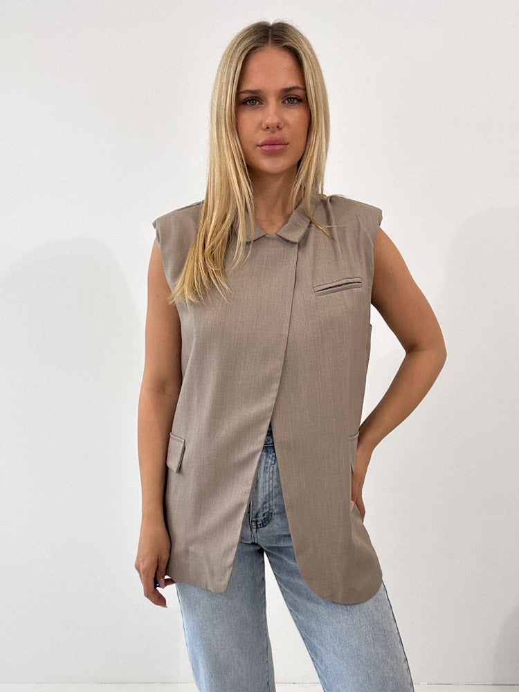 "Veloria" elegante Blazerweste - mocca