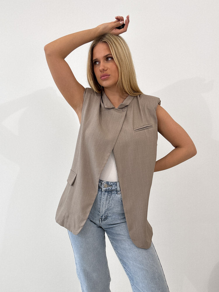 "Veloria" elegante Blazerweste - mocca