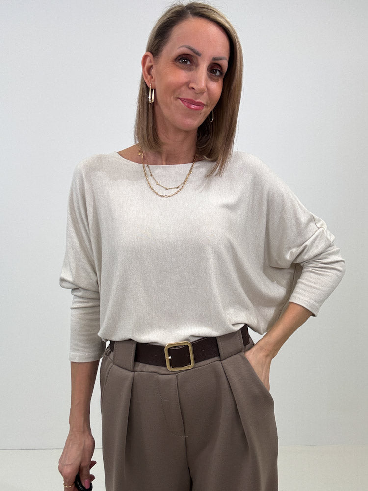 "Soft" weiches Longshirt aus Viscose & Lana Wolle - hellbeige