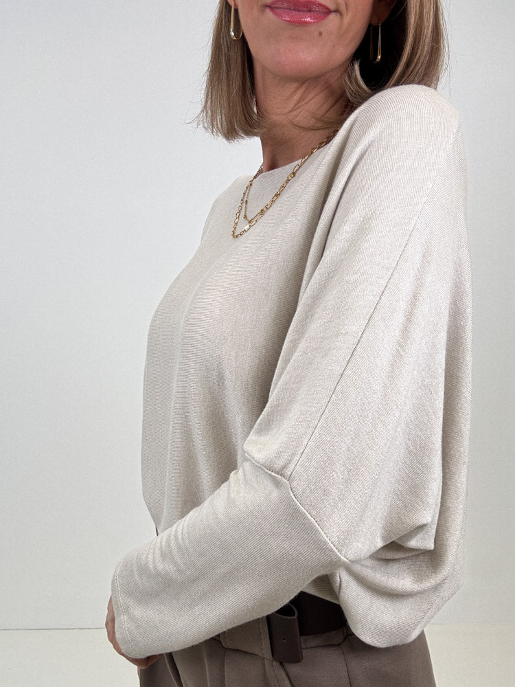 "Soft" weiches Longshirt aus Viscose & Lana Wolle - hellbeige