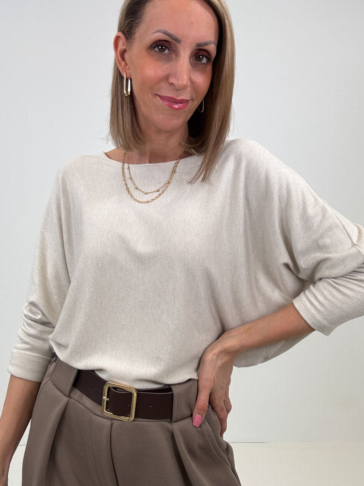 "Soft" weiches Longshirt aus Viscose & Lana Wolle - hellbeige