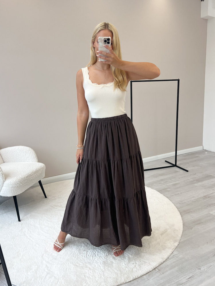 "Lune Skirt" langer Rock aus Baumwolle - braun