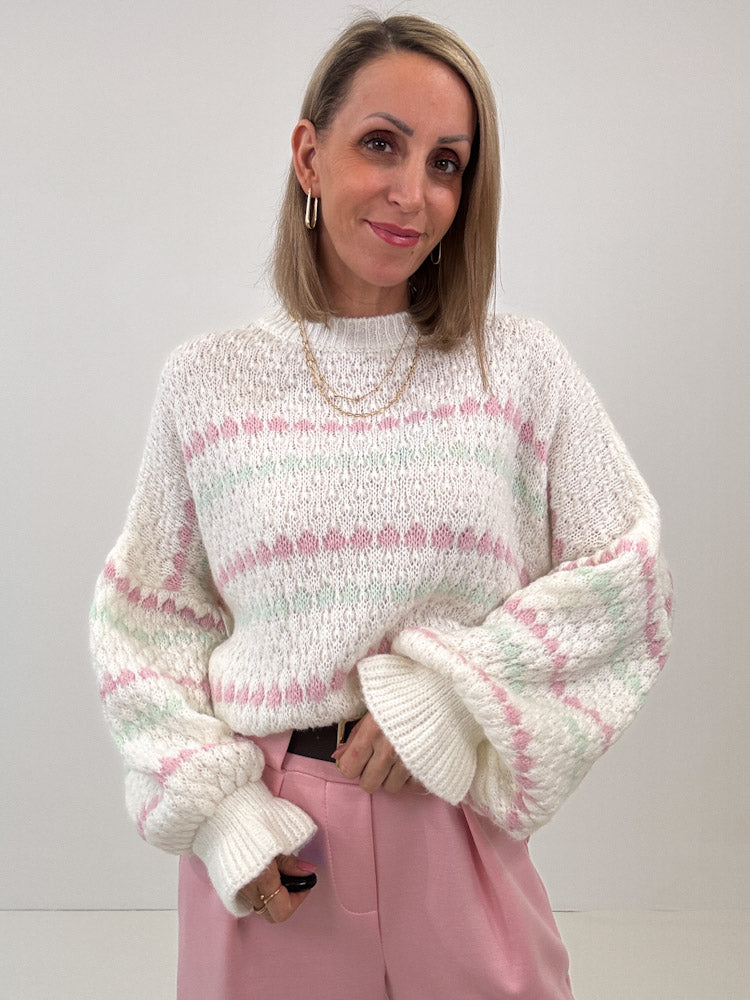 "Bubble Spring" schöner Pullover mit Lana Wolle - creme