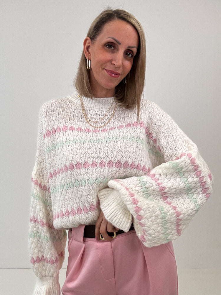 "Bubble Spring" schöner Pullover mit Lana Wolle - creme