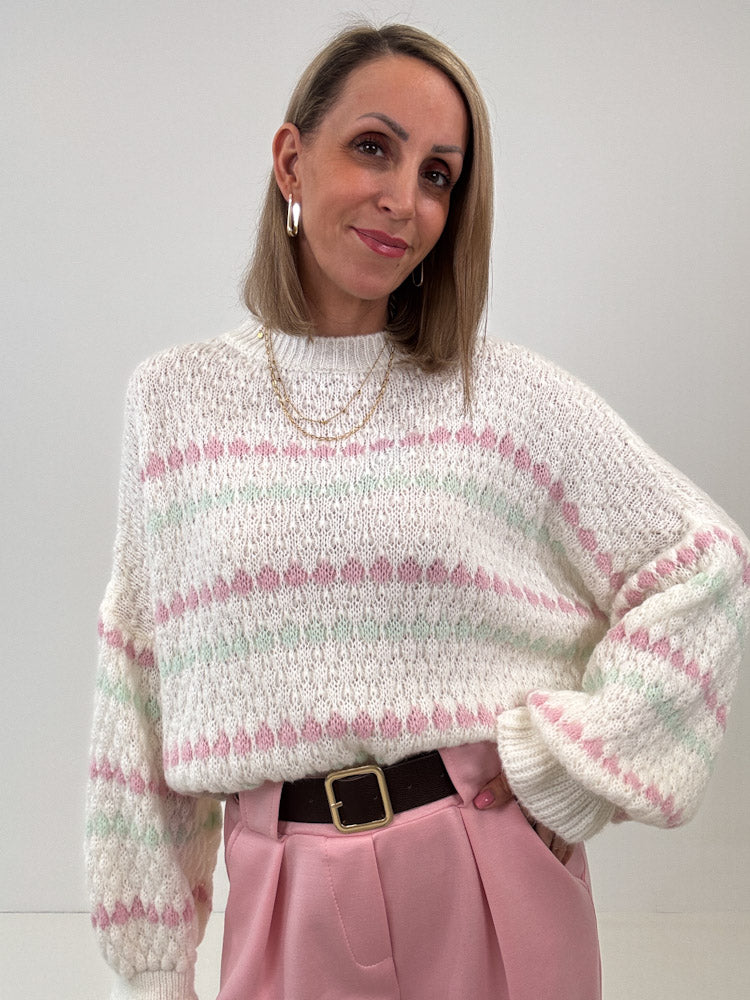 "Bubble Spring" schöner Pullover mit Lana Wolle - creme