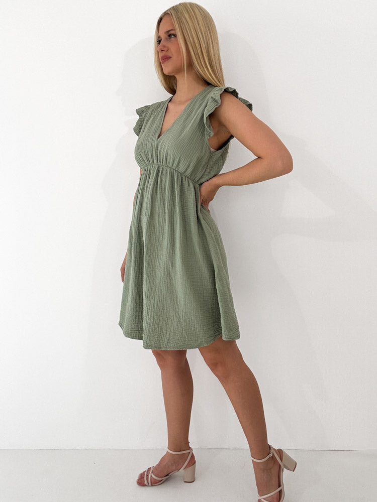 "Pianosa Midi"- tolles Midikleid aus Musselin - matcha grün