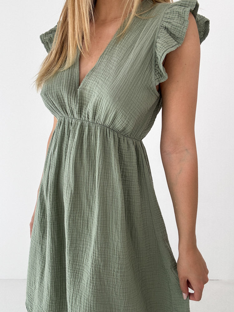 "Pianosa Midi"- tolles Midikleid aus Musselin - matcha grün