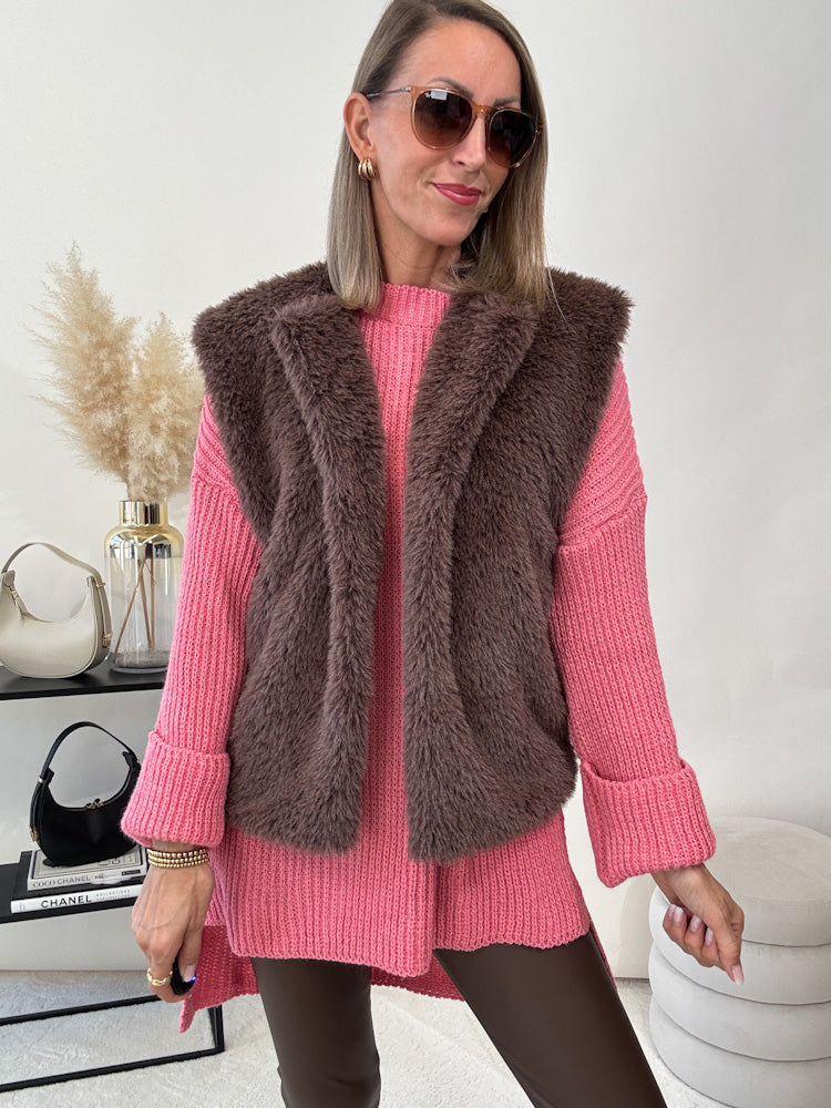 Strickpullover mit Schlitz - beere