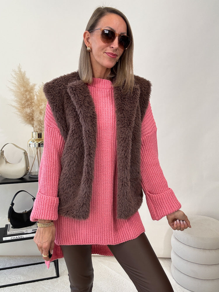 Strickpullover mit Schlitz - beere