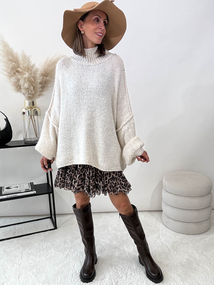 "Cozy Midi" kuscheliger Oversize Pulli - creme