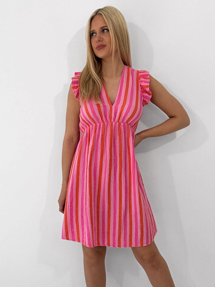 "Pianosa Stripes Midi"- tolles Midikleid aus Musselin - rosa/orange