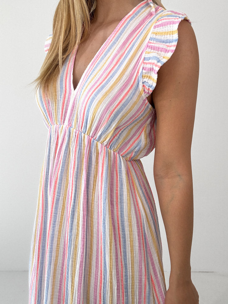 "Pianosa Little Stripes" Maxikleid aus Musselin - weiß