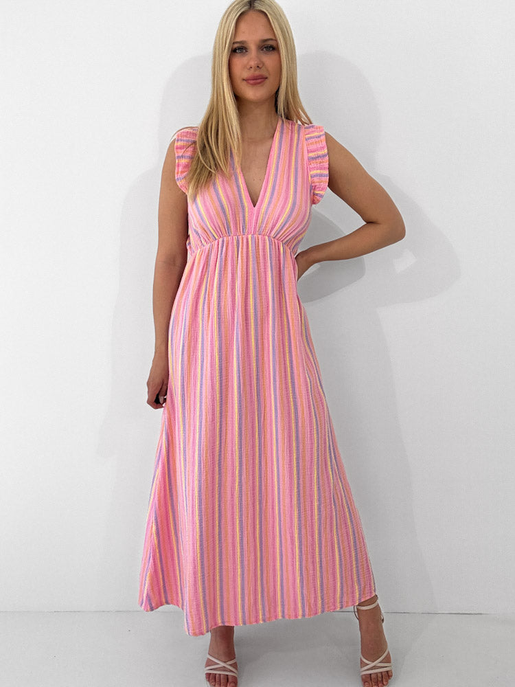 "Pianosa Little Stripes" Maxikleid aus Musselin - rosa