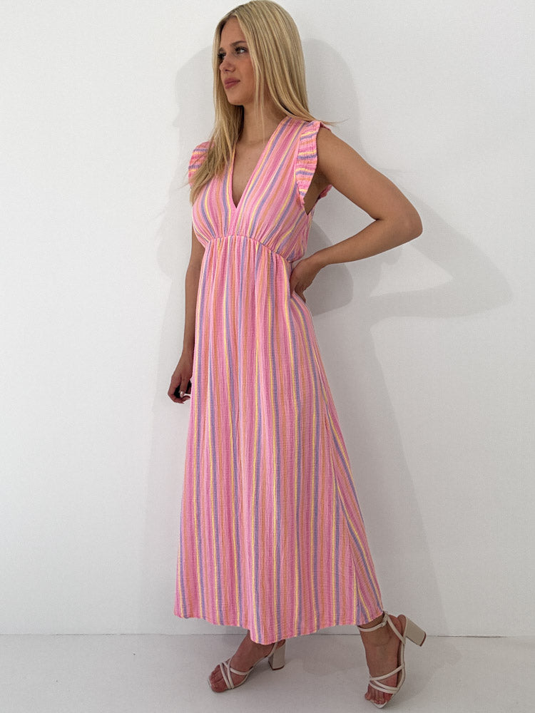 "Pianosa Little Stripes" Maxikleid aus Musselin - rosa