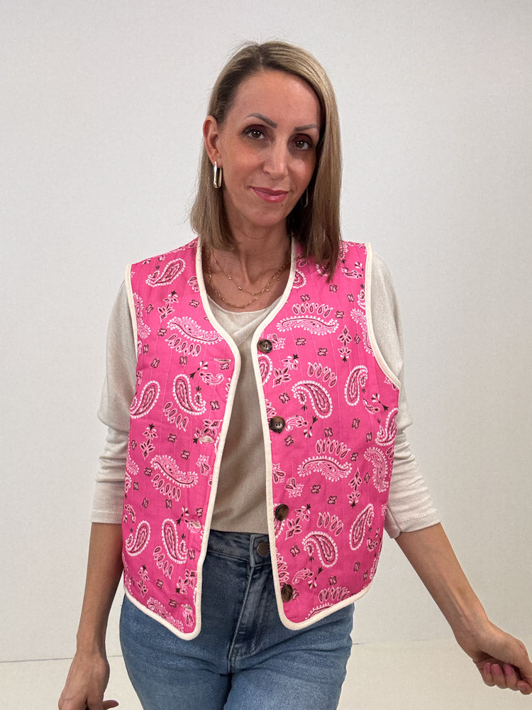 "Cutie Paisley" süße Teddy Weste mit Wendeoption - creme/ rosa