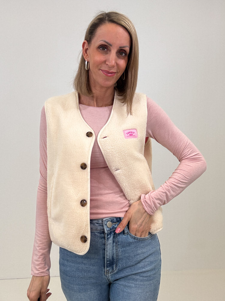 "Cutie Paisley" süße Teddy Weste mit Wendeoption - creme/ rosa