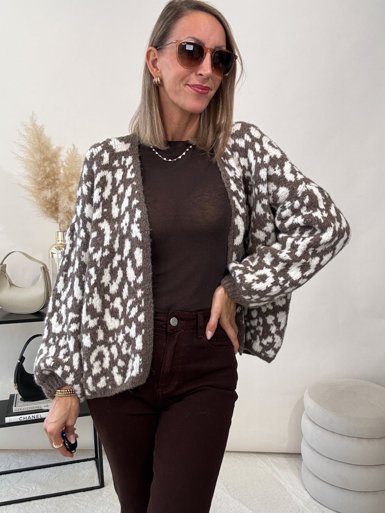 "Milano" kuscheliger Leo Cardigan - hellbraun
