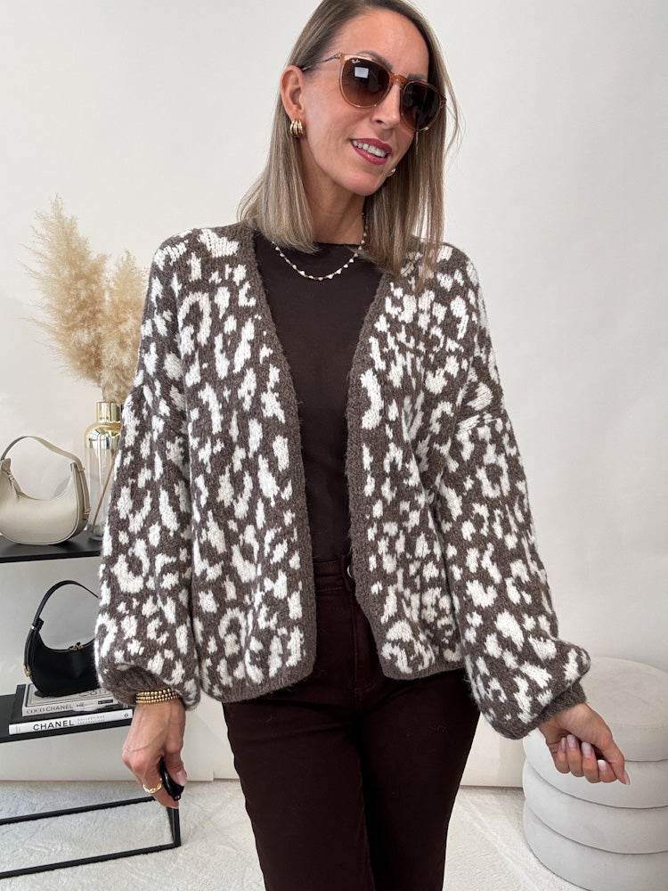 "Milano" kuscheliger Leo Cardigan - hellbraun