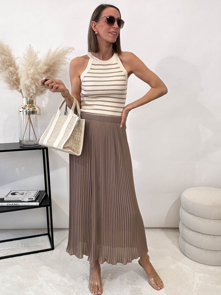 "Skirt" stylischer Plissee Rock - mocca