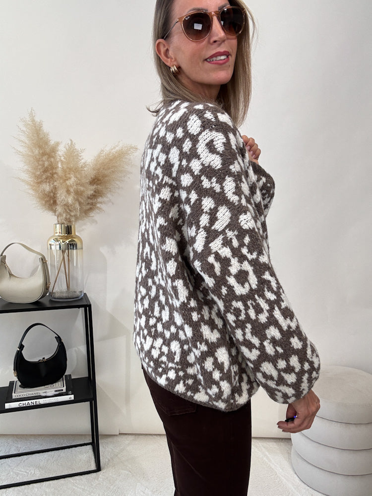 "Milano" kuscheliger Leo Cardigan - hellbraun