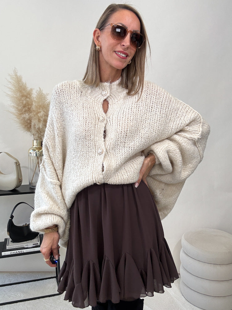 "Cozy Button" kuscheliger Oversize Cardigan - creme