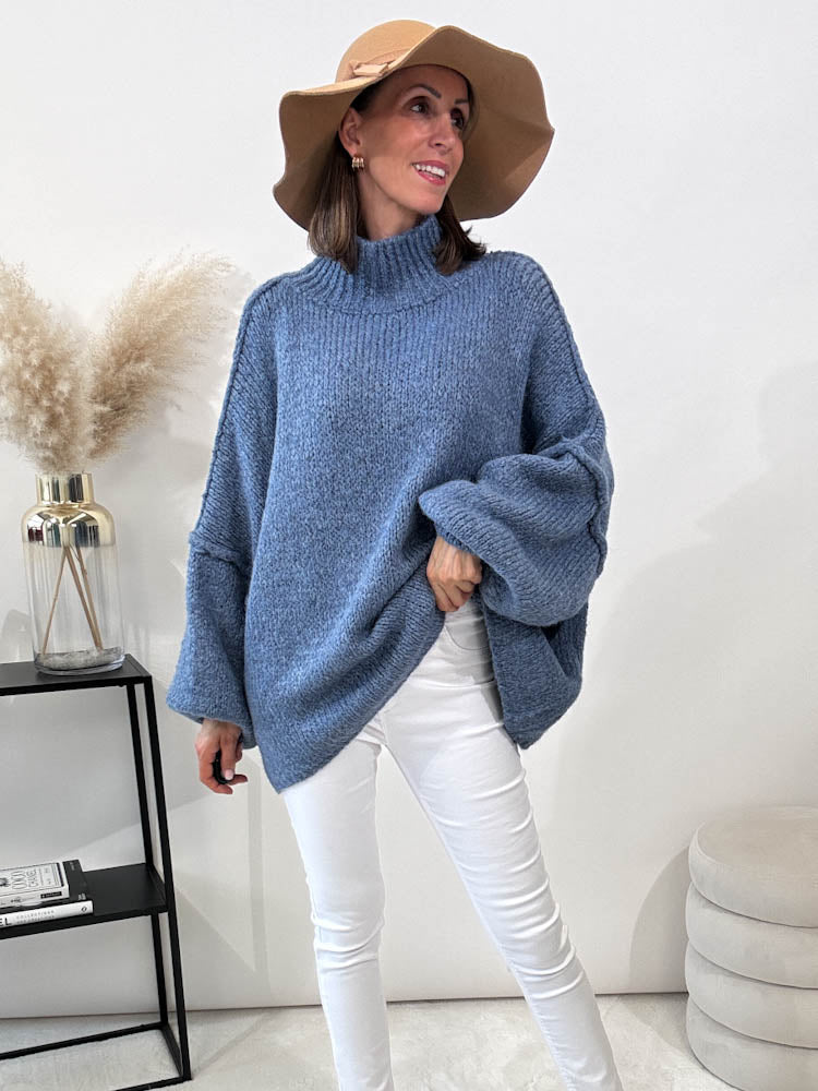 "Cozy Midi" kuscheliger Oversize Pulli - blau