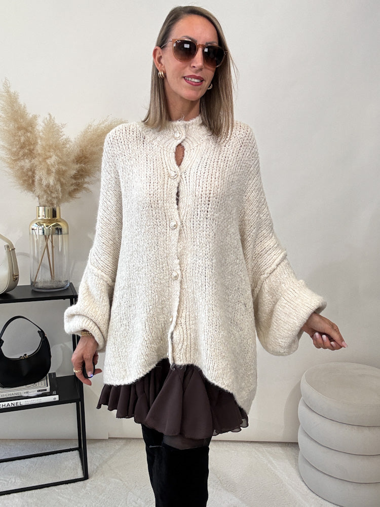 "Cozy Button" kuscheliger Oversize Cardigan - creme