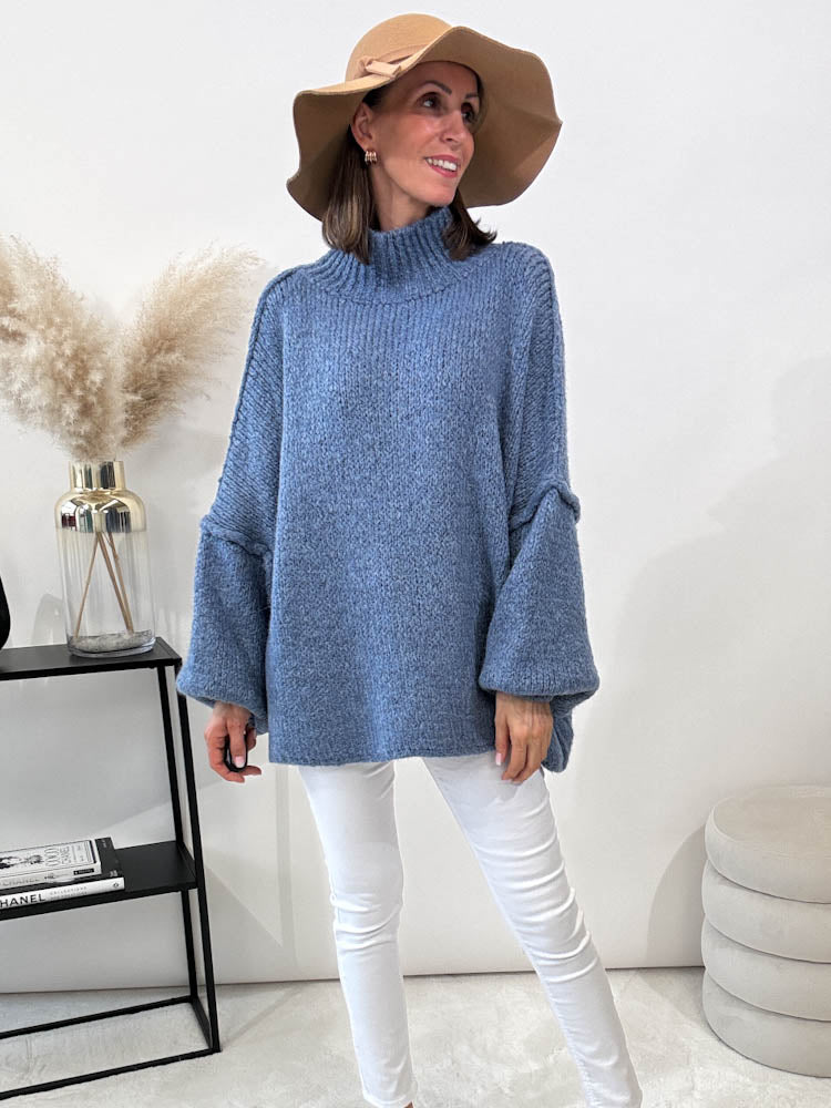 "Cozy Midi" kuscheliger Oversize Pulli - blau