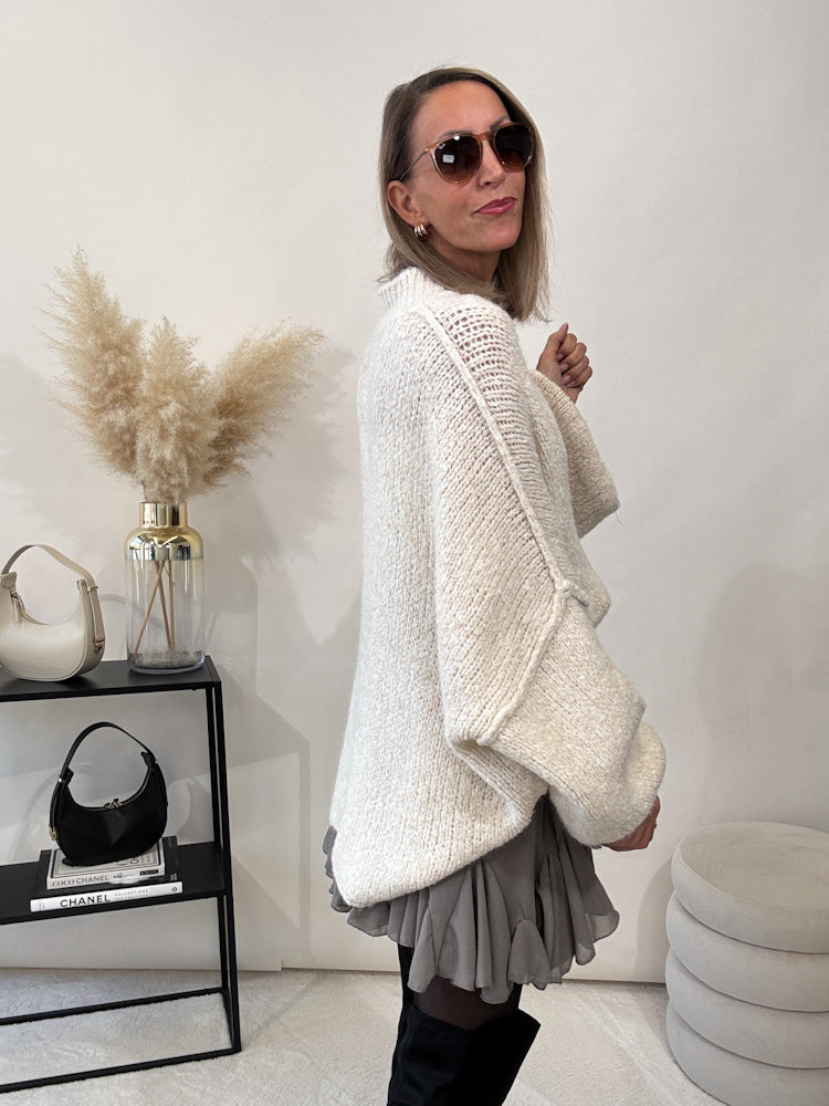 "Cozy Button" kuscheliger Oversize Cardigan - creme