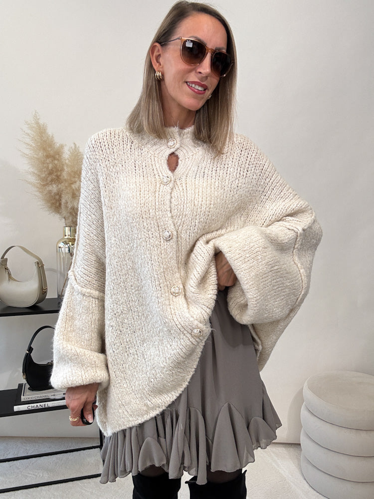 "Cozy Button" kuscheliger Oversize Cardigan - creme