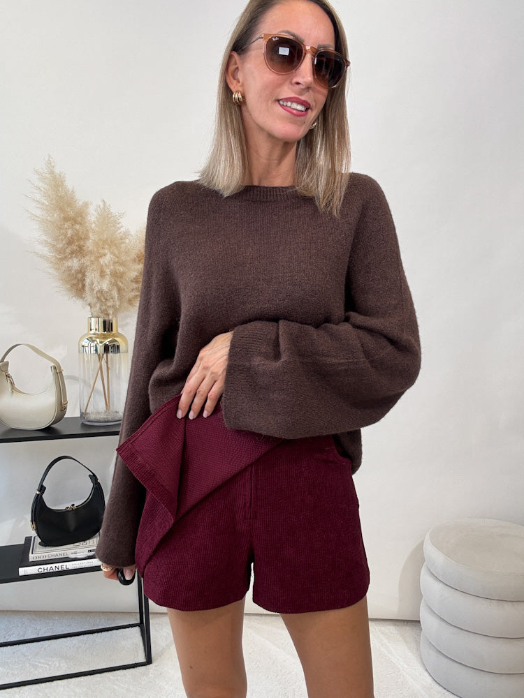 "Pienza" stylischer Feinkord Skort - bordeaux