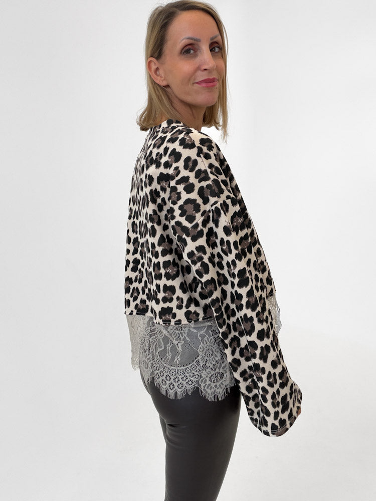 "Faro Leo Lace" stylisches Sweatshirt mit Spitzendetails - beige