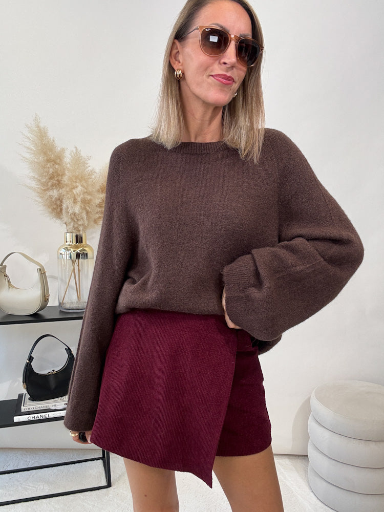 "Pienza" stylischer Feinkord Skort - bordeaux