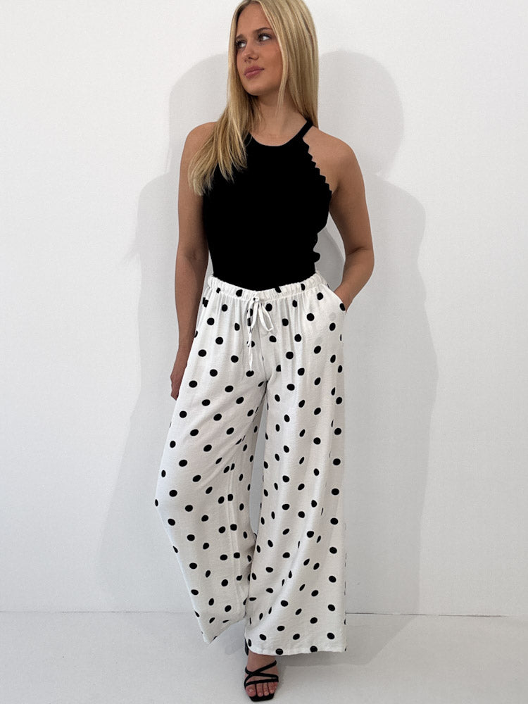 "Milano Dots" weiche Hose aus Viscose - weiß/schwarz