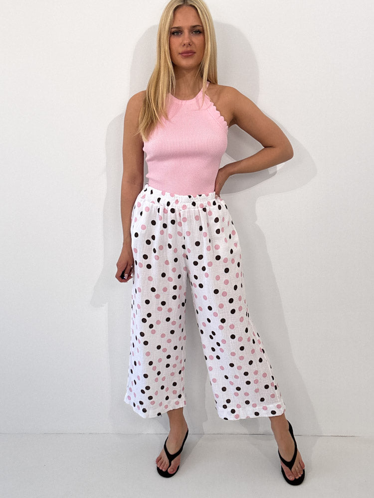 "Waffle Culotte Dots" Hose aus Musselin - weiß