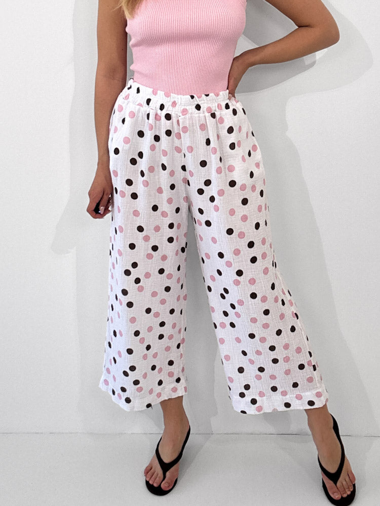 "Waffle Culotte Dots" Hose aus Musselin - weiß