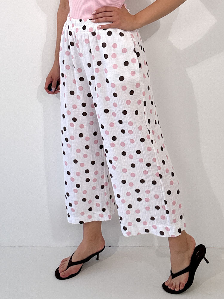 "Waffle Culotte Dots" Hose aus Musselin - weiß