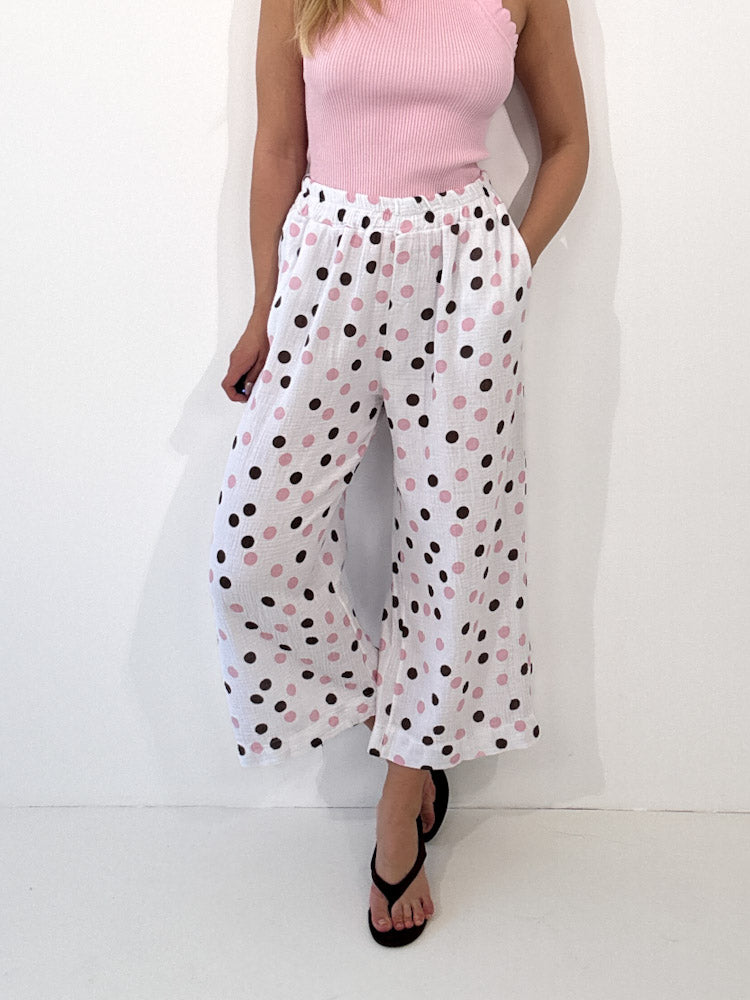 "Waffle Culotte Dots" Hose aus Musselin - weiß