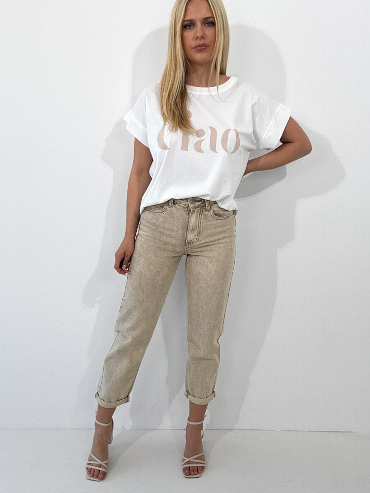 "Mom Beige" Old Mom Fit Jeans - washing beige