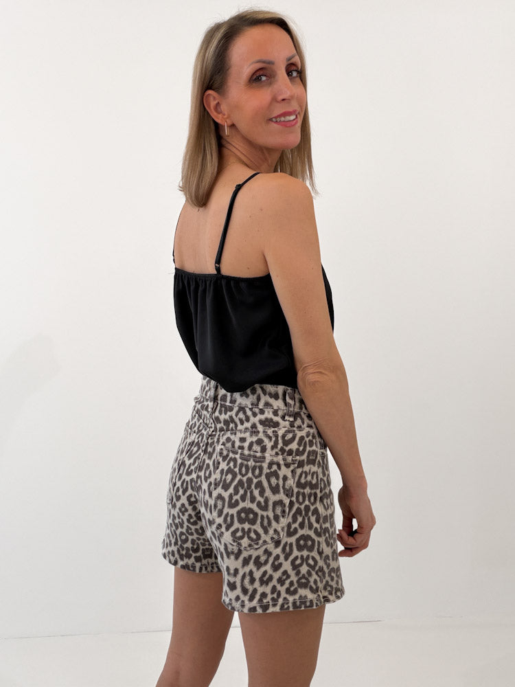 "Viana Leo" stylische Jeans Skort in Leoprint - mocca