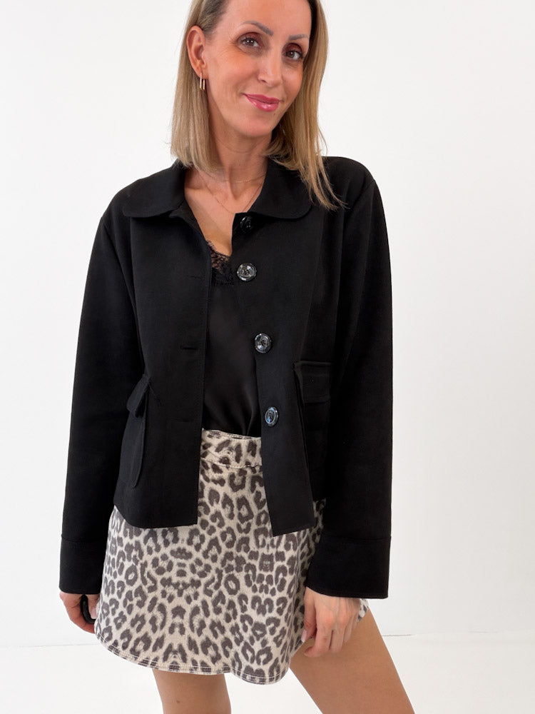 "Nelli" weiche Jacke in Velourleder Optik - schwarz