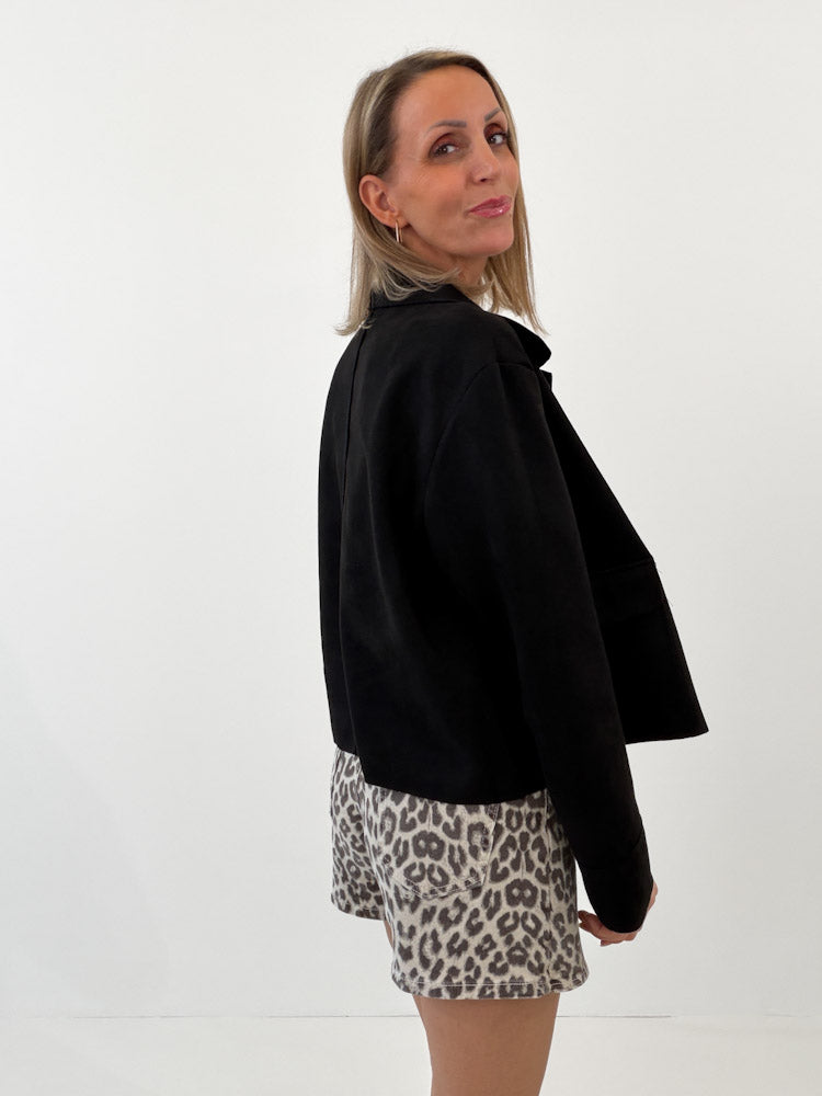 "Nelli" weiche Jacke in Velourleder Optik - schwarz