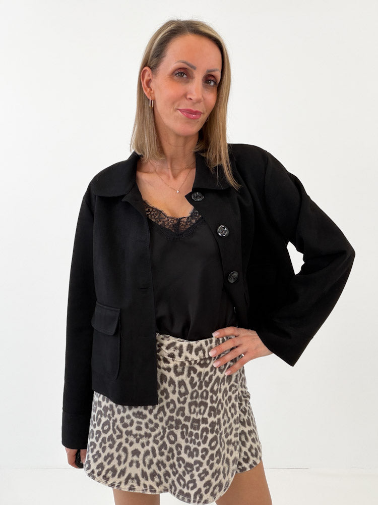 "Nelli" weiche Jacke in Velourleder Optik - schwarz
