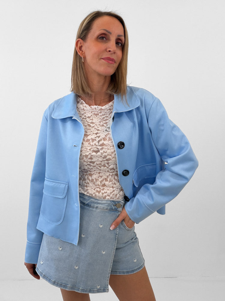 "Nelli" weiche Jacke in Velourleder Optik - sky blue