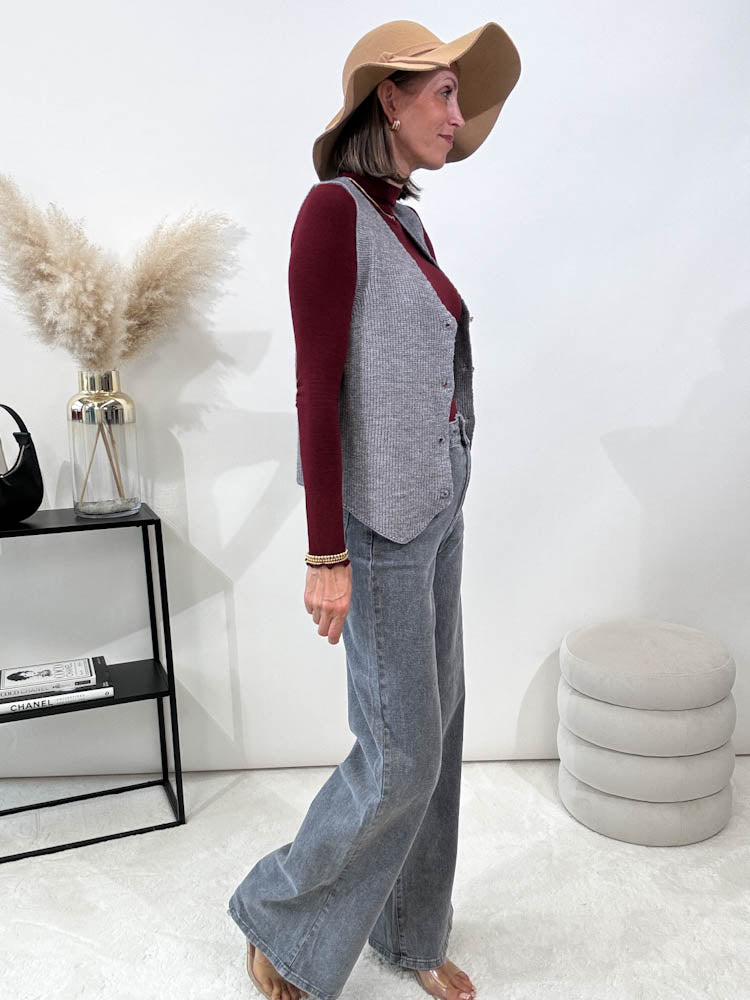 Wide Leg Jeans mit Stretch - grau