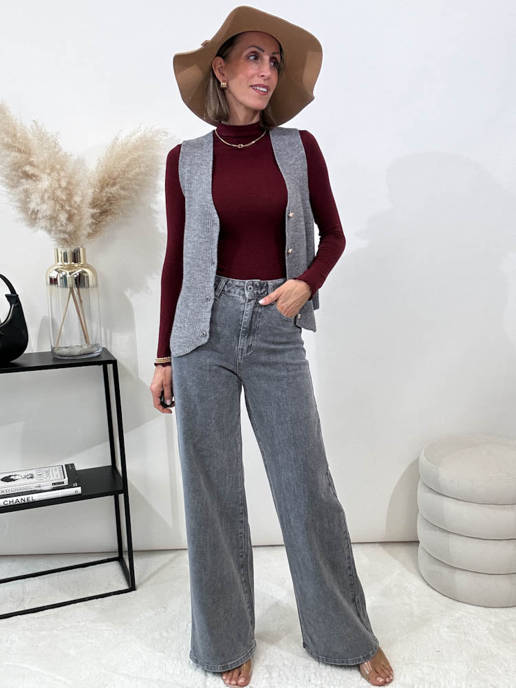 Wide Leg Jeans mit Stretch - grau