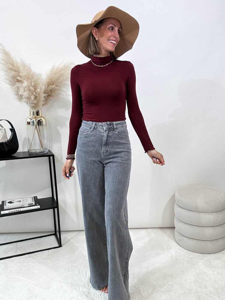 Wide Leg Jeans mit Stretch - grau