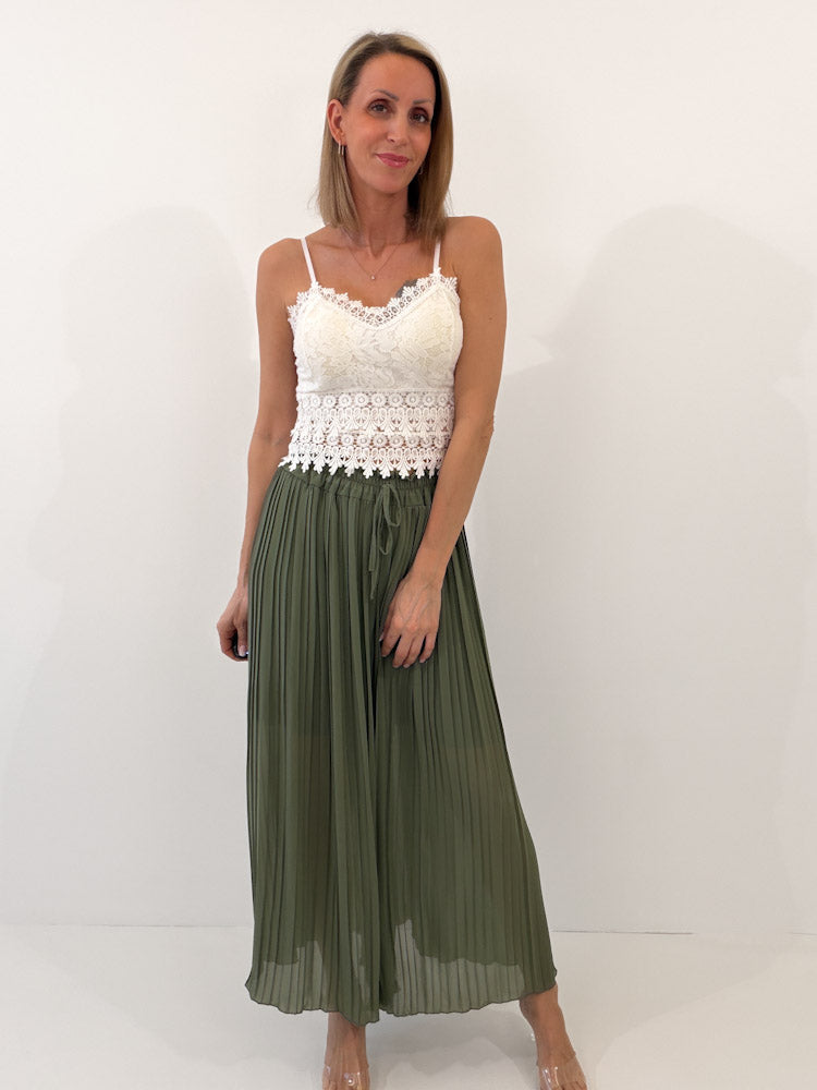 Plissee Culotte Hose - khaki