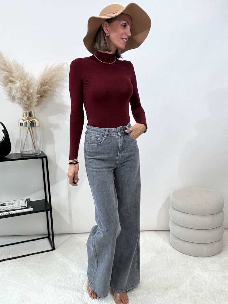 Wide Leg Jeans mit Stretch - grau